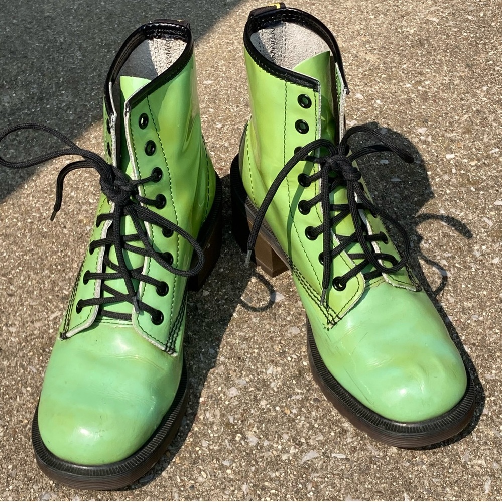 Dr Martens Vintage MIE UK 6/US 8W Acid Green Patent Heeled Boots